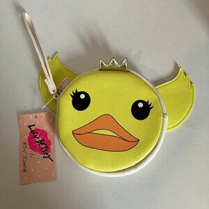 Betsey Johnson Duck Coin Purse Clutch Wristlet Zip Closure Fabric Lined 6 inches